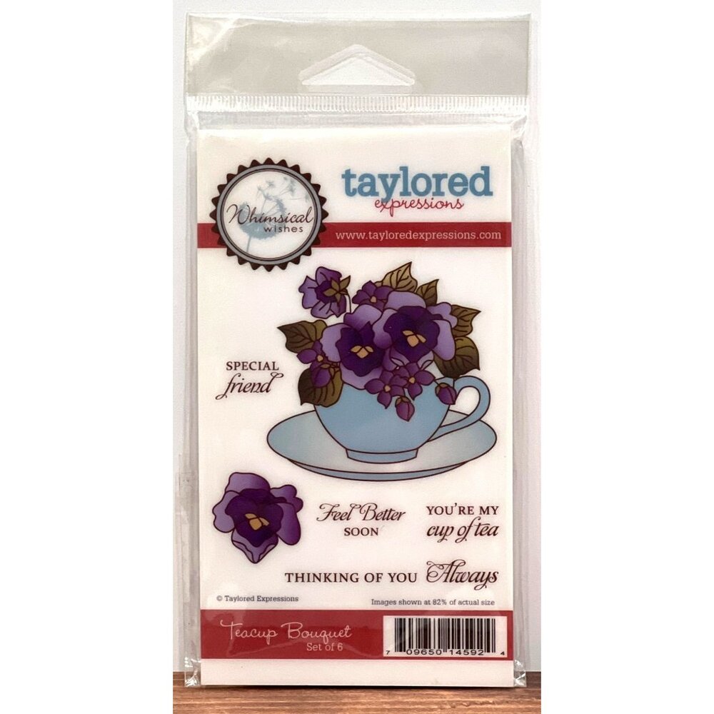 HTF Taylored Expressions Whimsical Wishes Teacup Bouquet Rubber Stamps Set Of 6